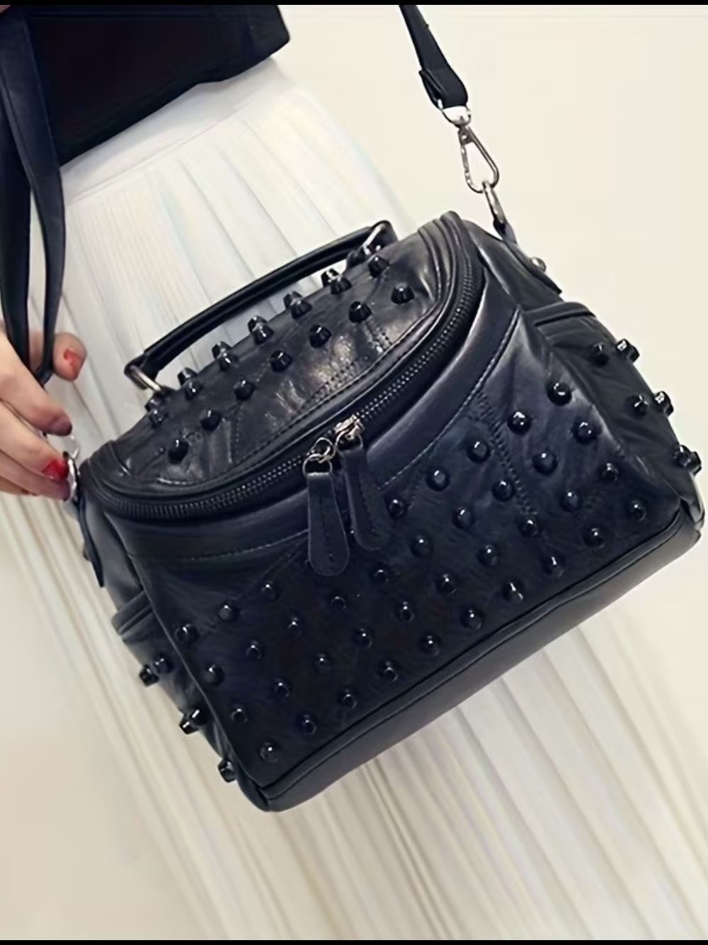 (A10) Studded Lambskin Leather Crossbody Bag - Picture 12 of 12